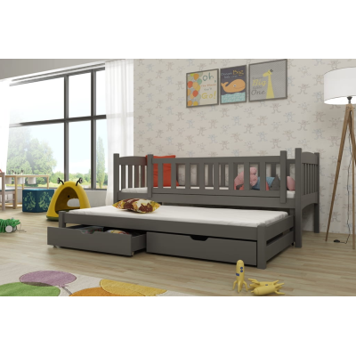 Detská posteľ s prístelkou a so zásuvkami ADINA - 80x200, grafit