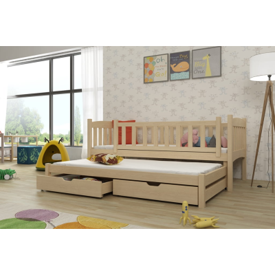 Detská posteľ s prístelkou a so zásuvkami ADINA - 80x200, borovica