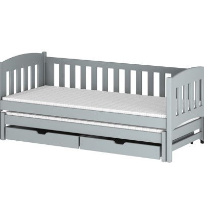 Detská posteľ s prístelkou a zásuvkami ADINA - 90x200, šedá