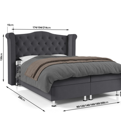 Čalúnená manželská posteľ ELSA - 180x200, čierna