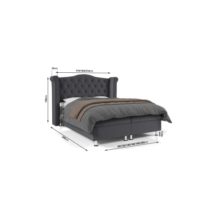 Čalúnená manželská posteľ ELSA - 180x200, tmavo šedá
