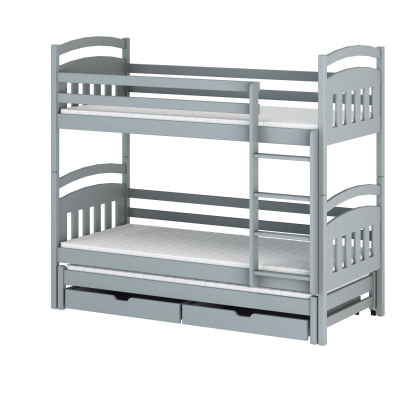 Poschodová posteľ so šuplíkmi a prístelkou ABAYOMI - 80x180, šedá