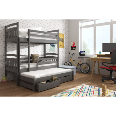 Poschodová posteľ so šuplíkmi a prístelkou ABAYOMI - 80x200, grafit