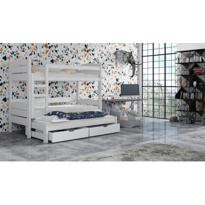 Poschodová posteľ so šuplíkmi a prístelkou CAILEAN - 80x180, biela