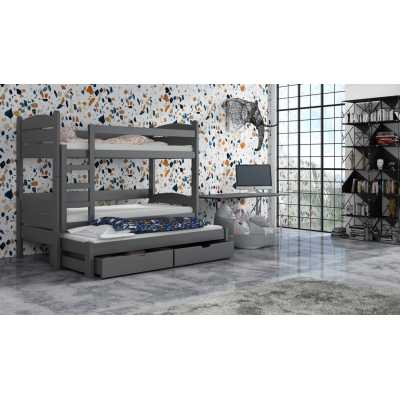 Poschodová posteľ so šuplíkmi a prístelkou CAILEAN - 80x180, grafit