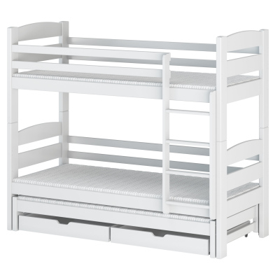 Poschodová posteľ so šuplíkmi a prístelkou CAILEAN - 80x200, biela