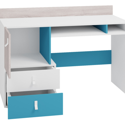 Písací stôl MAKKA - dub / modrý / biely