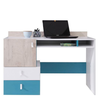Nadstavec na počítačový stolík MAKKA - dub / modrý / biela