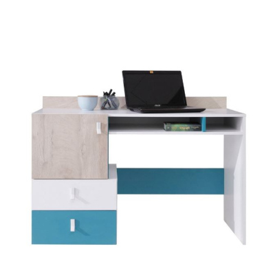 Nadstavec na počítačový stolík MAKKA - dub / modrý / biela