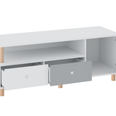 Televízny stolík ALANEN - biely / dub artisan / šedý