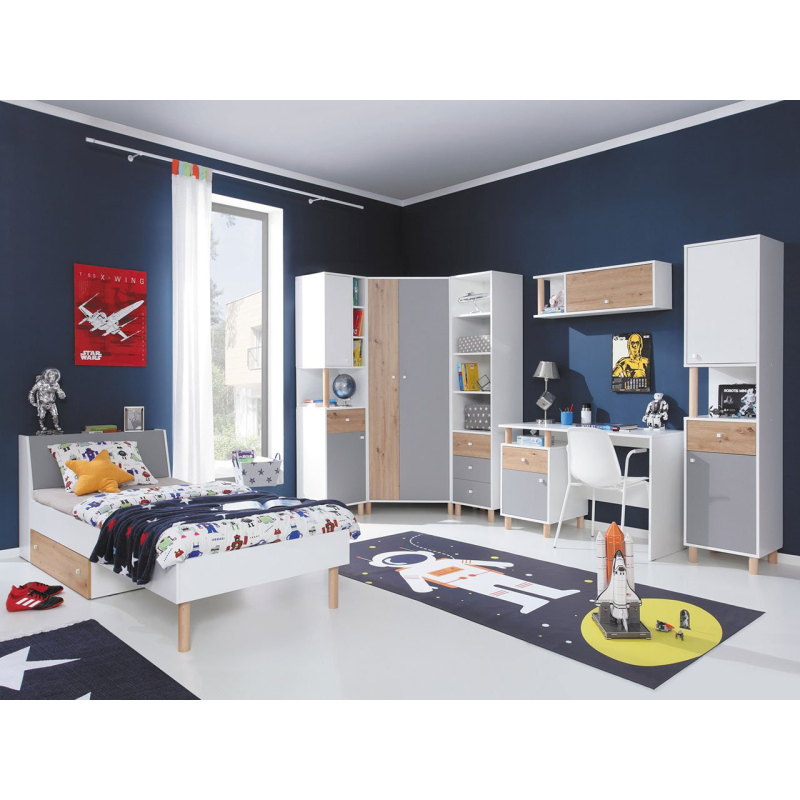 Nábytok do študentskej izby s posteľou 90x200 ALANEN 2 - dub artisan / biely / šedý