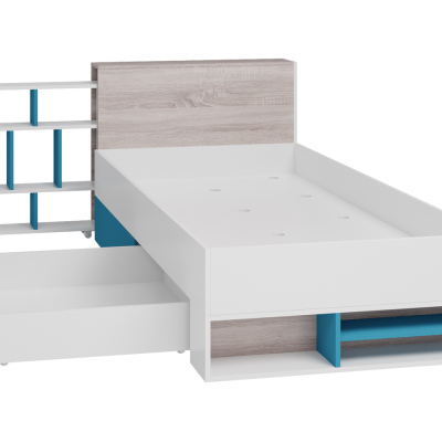 Študentský nábytok s posteľou 90x200 a LED osvetlením MAKKA 3 - dub / biely / modrý