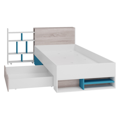 Študentský nábytok s posteľou 90x200 a LED osvetlením MAKKA 3 - dub / biely / modrý