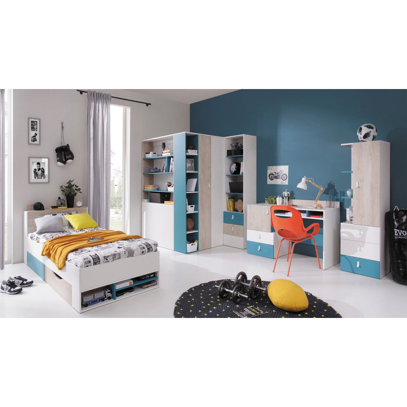 Študentský nábytok s posteľou 90x200 MAKKA 2 - dub / biely / modrý