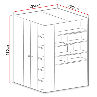 Rohová šatníková skriňa 135 cm MAKKA 1 - biela / dub / modrá