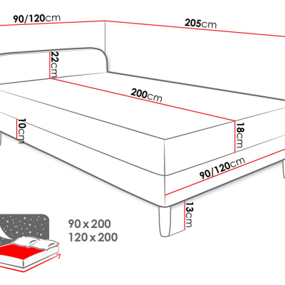 Jednolôžková čalúnená posteľ s čelom 120x200 PELLO 2 - čierna