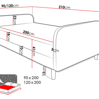 Jednolôžková čalúnená posteľ s čelom 120x200 PELLO 3 - béžová