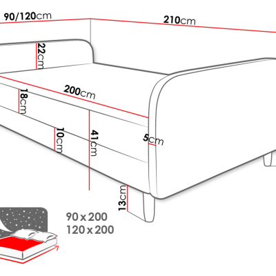 Jednolôžková čalúnená posteľ s čelom 120x200 PELLO 3 - čierna