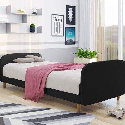 Jednolôžková čalúnená posteľ s čelom 90x200 PELLO 3 - čierna