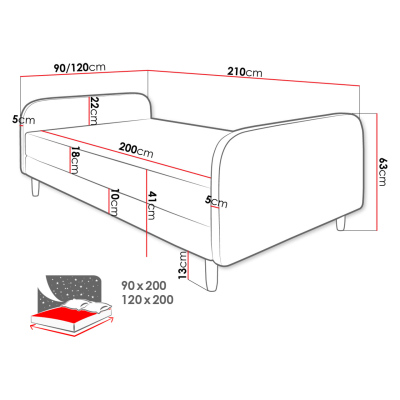 Jednolôžková čalúnená posteľ s čelom 90x200 PELLO 3 - svetlá šedá