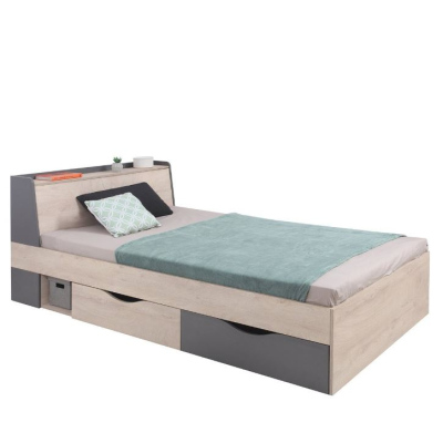 Jednolôžková posteľ so šuplíkmi 120x200 SAUTA - dub / antracitová