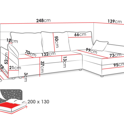 Rohová sedacia súprava na každodenné spanie FREDERIK - červená / čierna