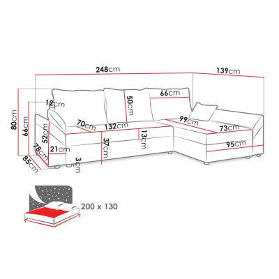 Rohová sedacia súprava na každodenné spanie FREDERIK - červená / čierna