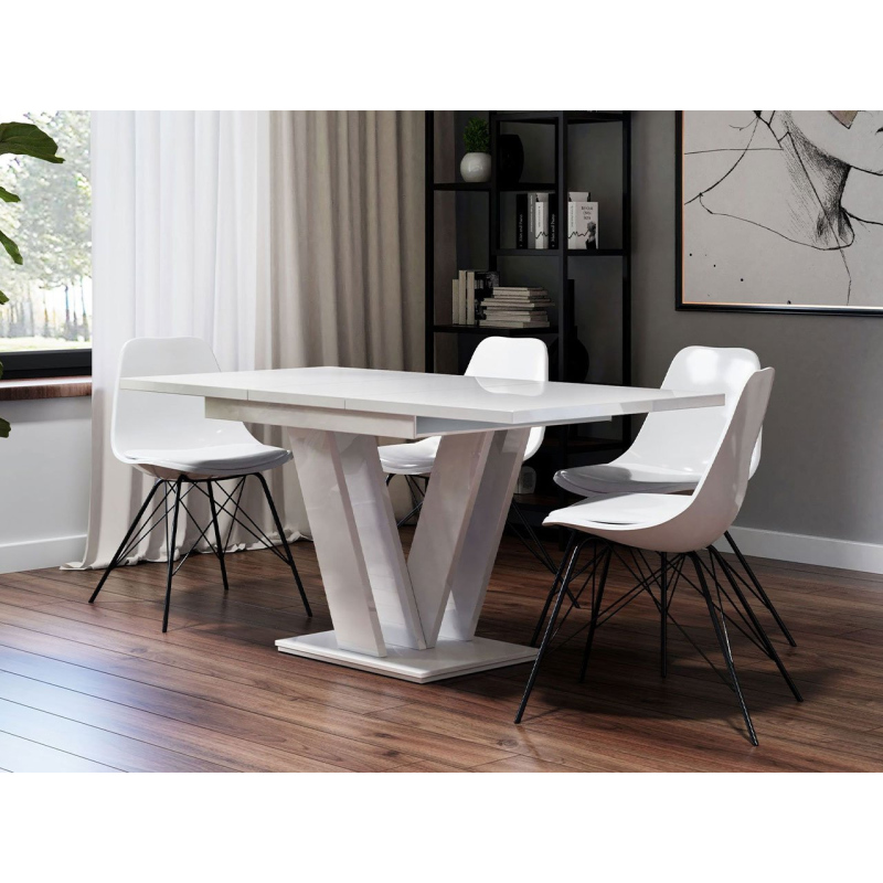Rozkladací jedálenský stôl NAPUREN - lesklý biely