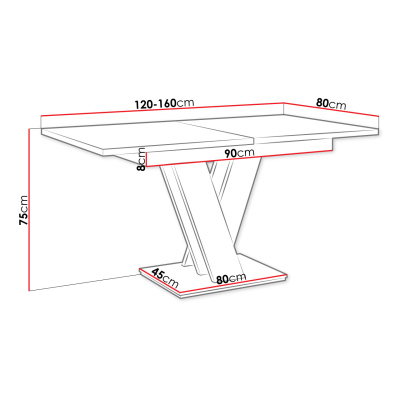 Rozkladací jedálenský stôl NAPUREN - betón / biely