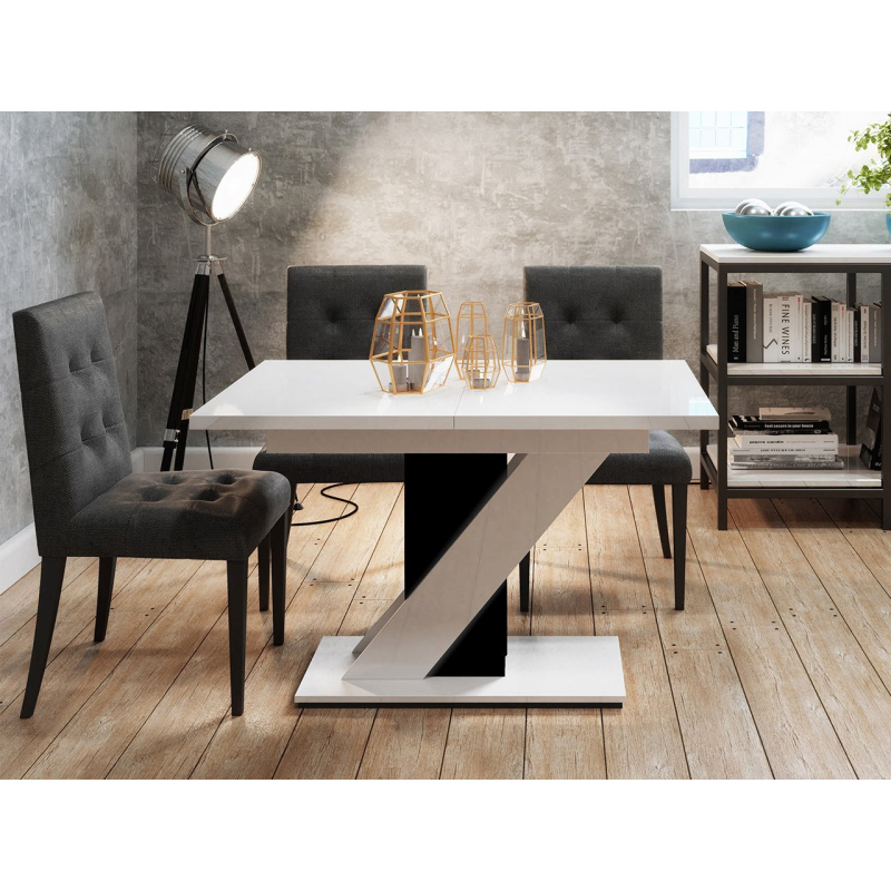 Rozkladací kuchynský stôl SAUDA - lesklý čierny / lesklý biely