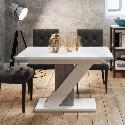 Rozkladací kuchynský stôl SAUDA - betón / lesklý biely