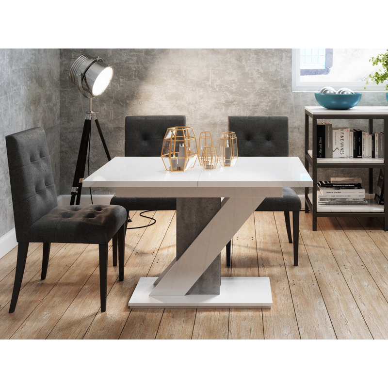 Rozkladací kuchynský stôl SAUDA - betón / lesklý biely