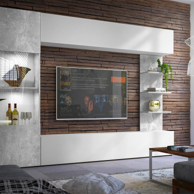 Moderná obývacia stena FORDE - betón / biela