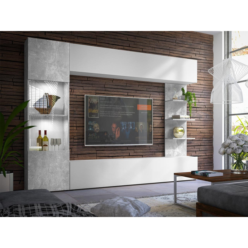 Moderná obývacia stena FORDE - betón / biela