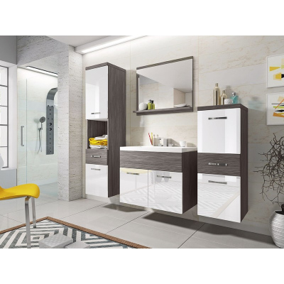 Kúpeľňová zostava s umývadlom WINNA - šedý smrekovec bodega / lesklá biela