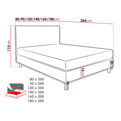 Kontinentálna jednolôžková posteľ 90x200 NECHLIN 1 - šedá