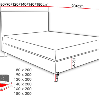 Kontinentálna manželská posteľ 180x200 NECHLIN 1 - svetlá šedá
