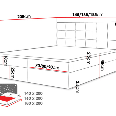 Moderná hotelová posteľ 180x200 BALJA 1 - šedá + topper ZDARMA