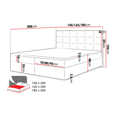 Moderná hotelová posteľ 180x200 BALJA 1 - šedá + topper ZDARMA