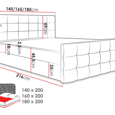 Americká čalúnená manželská posteľ 180x200 RANON 1 - šedá + topper ZDARMA