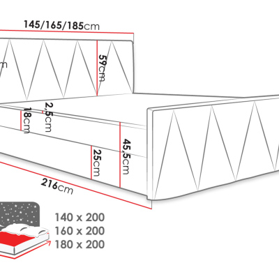 Americká manželská posteľ 180x200 RANON 2 - svetlá šedá + topper ZDARMA