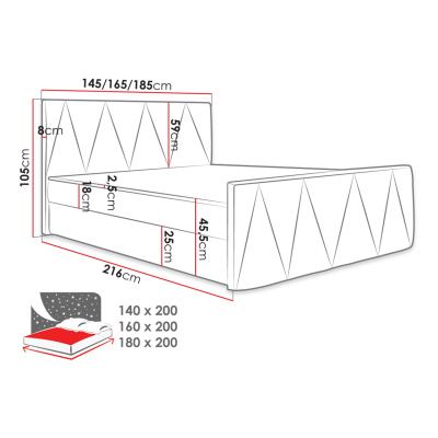 Americká manželská posteľ 180x200 RANON 2 - svetlá šedá + topper ZDARMA