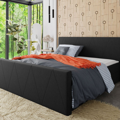 Americká manželská posteľ s vysokým čelom 160x200 RANON 3 - čierna + topper ZDARMA