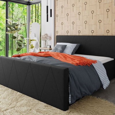 Americká manželská posteľ s vysokým čelom 160x200 RANON 3 - čierna + topper ZDARMA