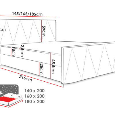 Americká manželská posteľ s vysokým čelom 180x200 RANON 3 - šedá + topper ZDARMA