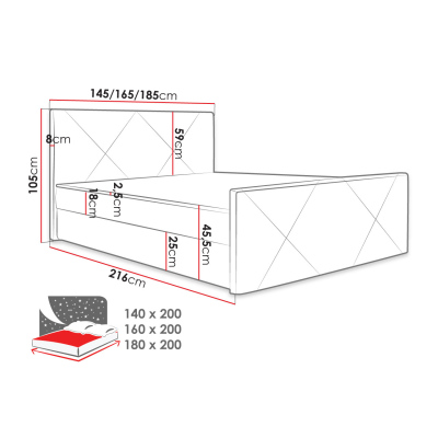 Americká posteľ s úložným priestorom 180x200 RANON 4 - svetlá šedá + topper ZDARMA