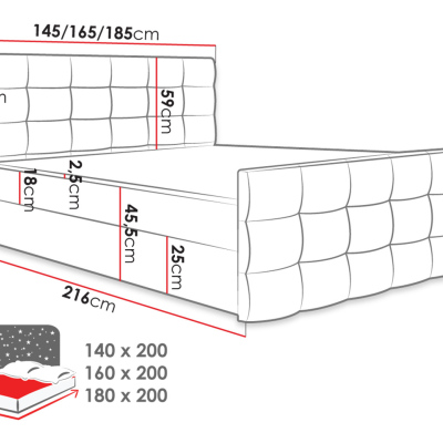 Americká manželská posteľ 180x200 TORNIO - šedá ekokoža + topper ZDARMA