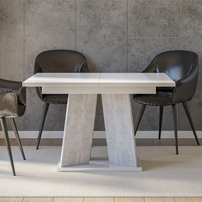 Moderný rozkladací jedálenský stôl RANDOY - betón / lesklý biely