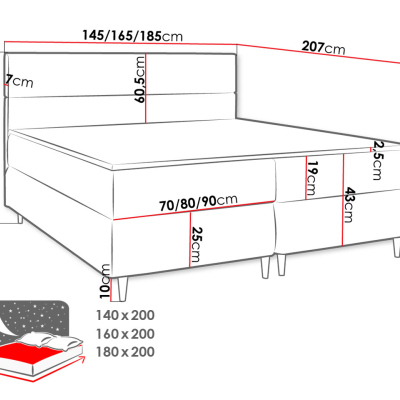 Hotelová posteľ s úložným priestorom 180x200 KALIX - svetlá šedá + topper ZDARMA