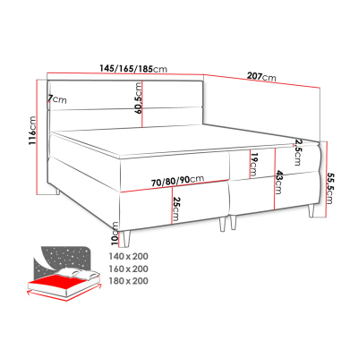 Hotelová posteľ s úložným priestorom 180x200 KALIX - svetlá šedá + topper ZDARMA